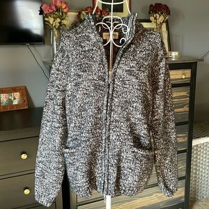 Grey/black/white knit zip up sweater